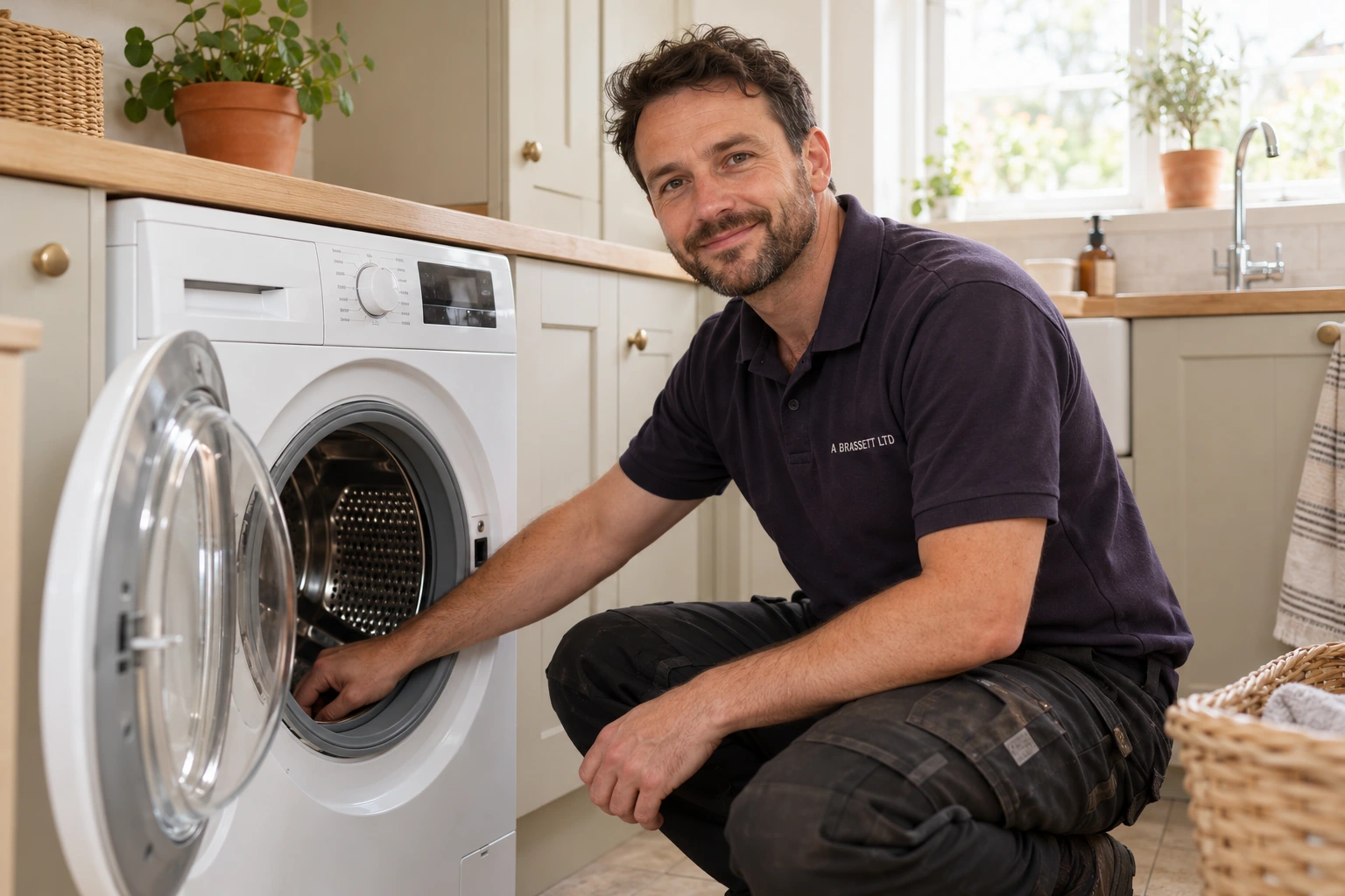Original illustrative domestic appliance service scene