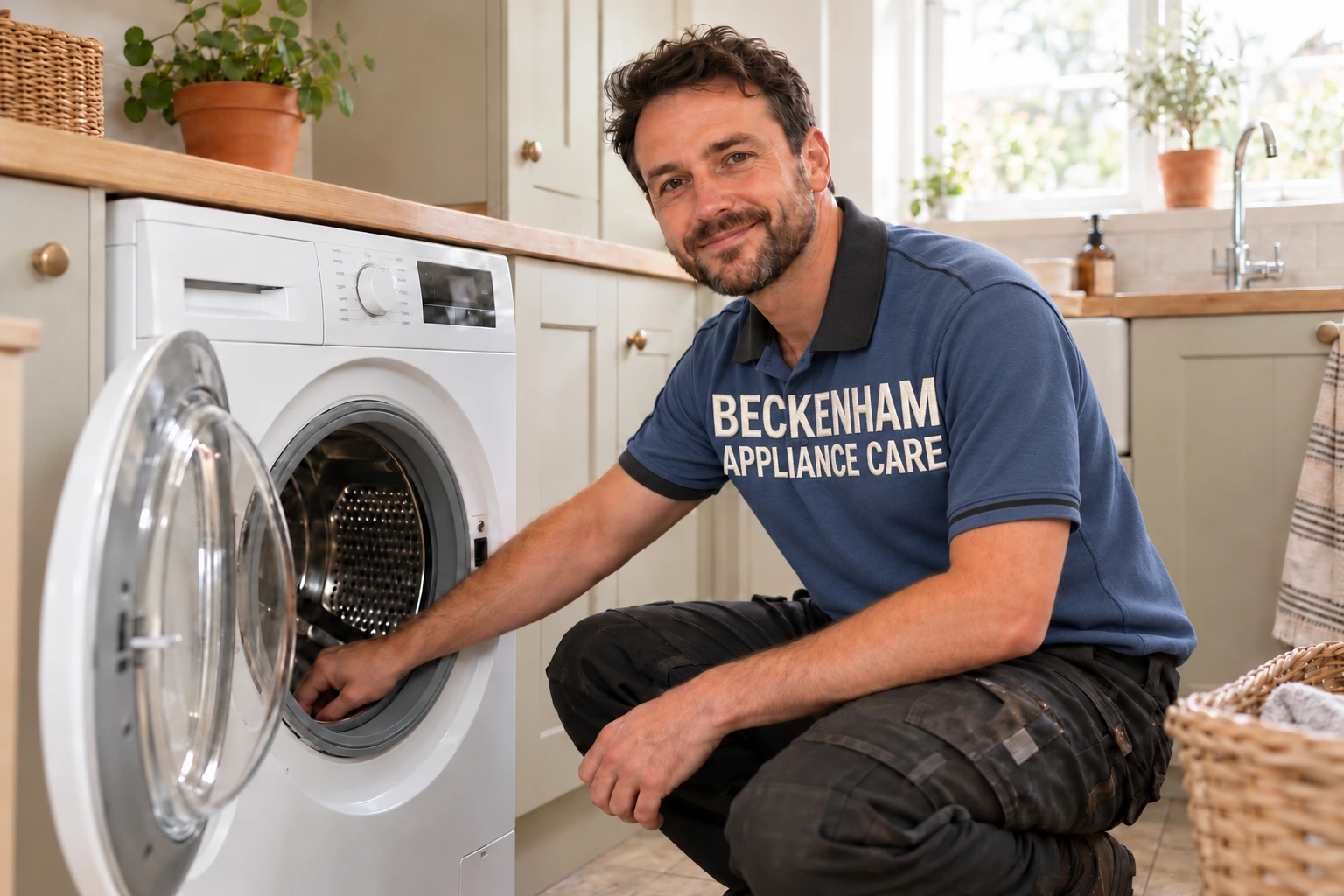 Original illustrative domestic appliance service scene